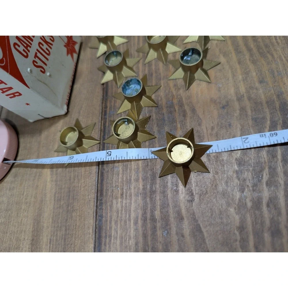 10 VTG Gold Star Metal Candle Stick Holders Made In Denmark/SWEDEN ~ 1.25" MINI - Picture 6 of 7